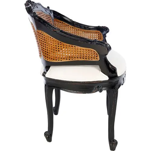 Hermina Wicker-Back Vanity Chair - Black/White - Handcrafted