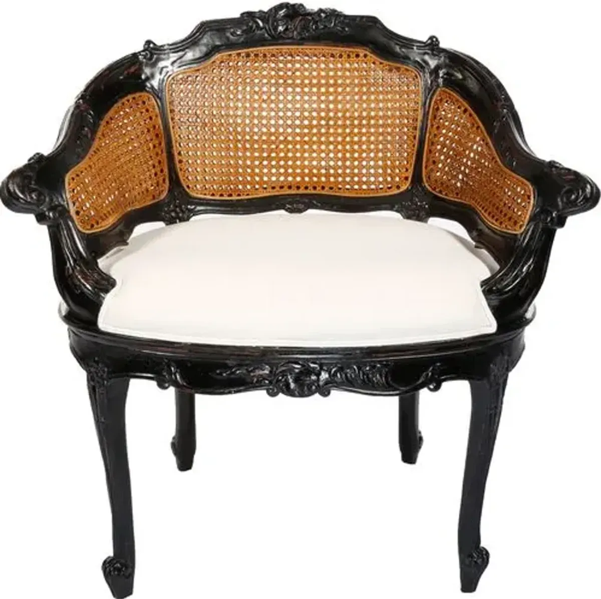 Hermina Wicker-Back Vanity Chair - Black/White - Handcrafted