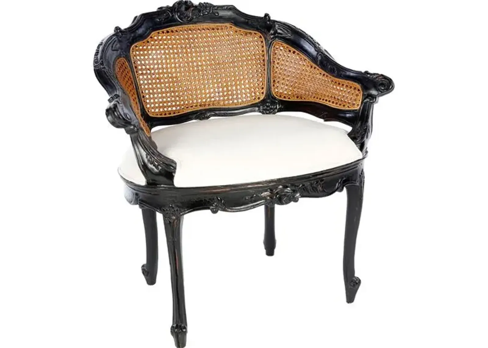 Hermina Wicker-Back Vanity Chair - Black/White - Handcrafted