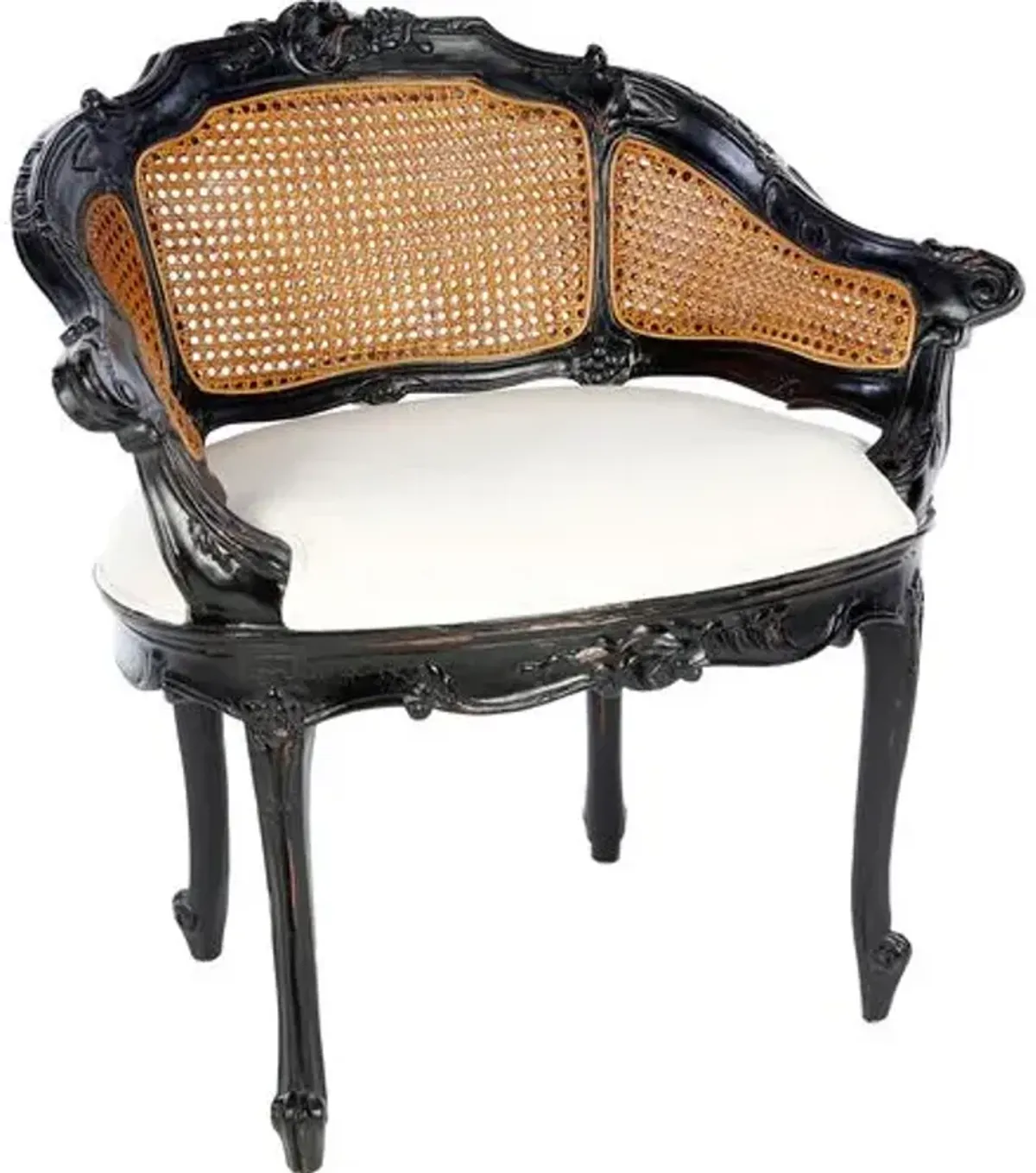 Hermina Wicker-Back Vanity Chair - Black/White - Handcrafted