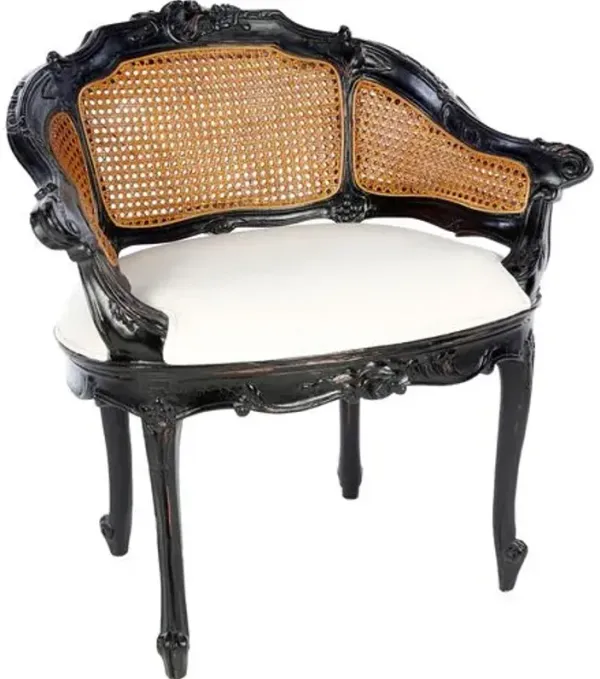 Hermina Wicker-Back Vanity Chair - Black/White - Handcrafted