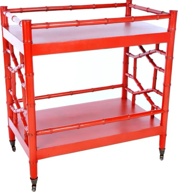 Marcia Chippendale Tea Cart, Red