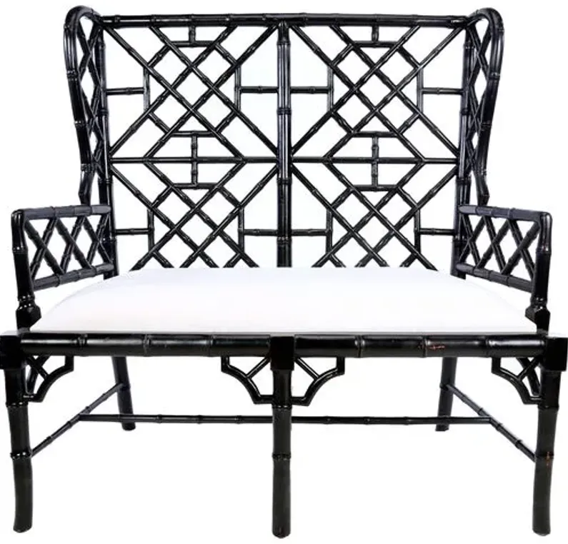 Tyra Wingback Chippendale Settee - Black - White