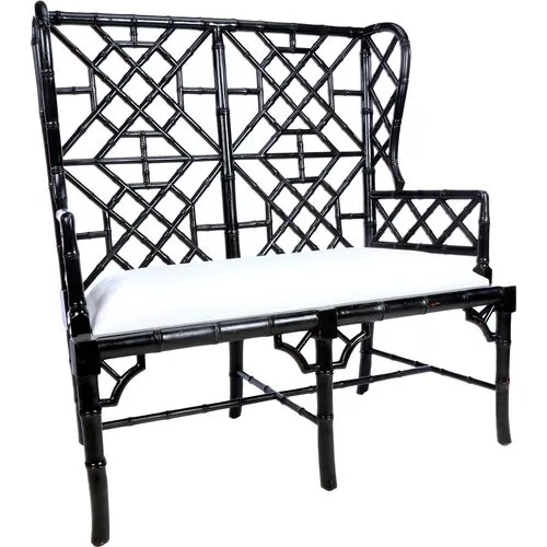 Tyra Wingback Chippendale Settee - Black - White