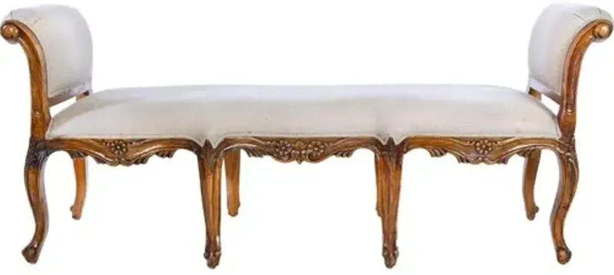 Cecilia Rolled-Arm Bench - Mahogany - Beige