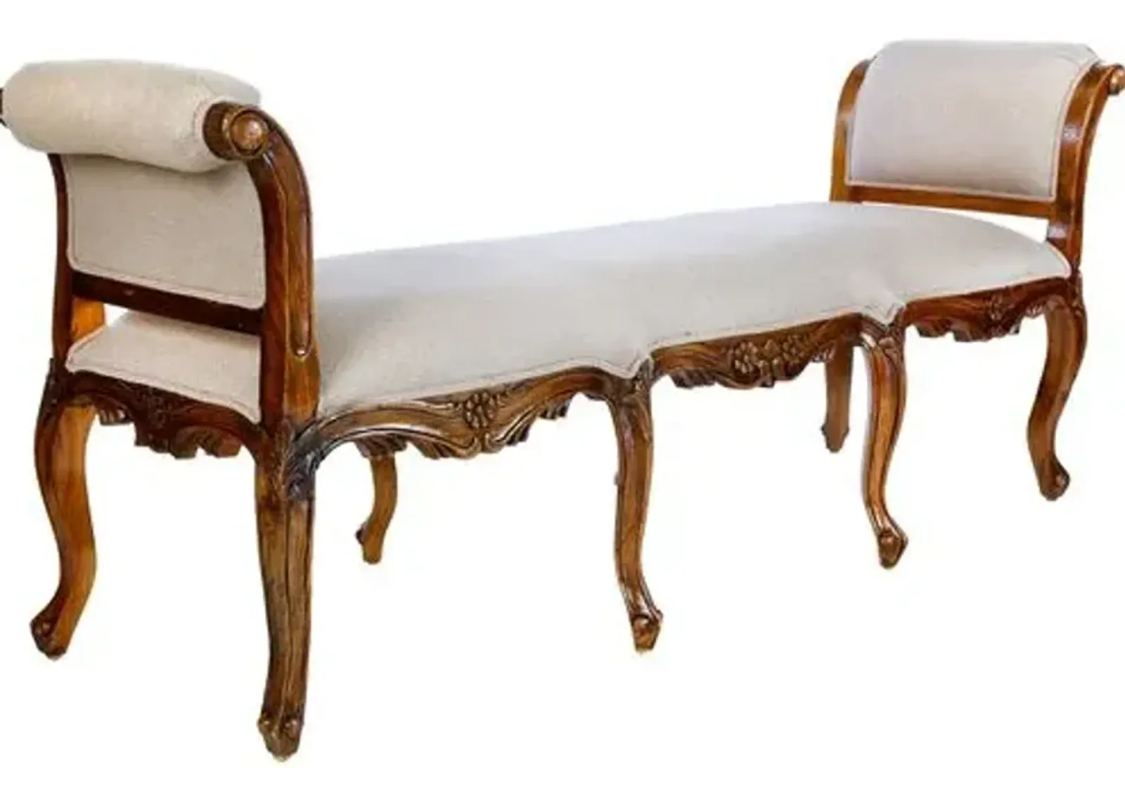 Cecilia Rolled-Arm Bench - Mahogany - Beige