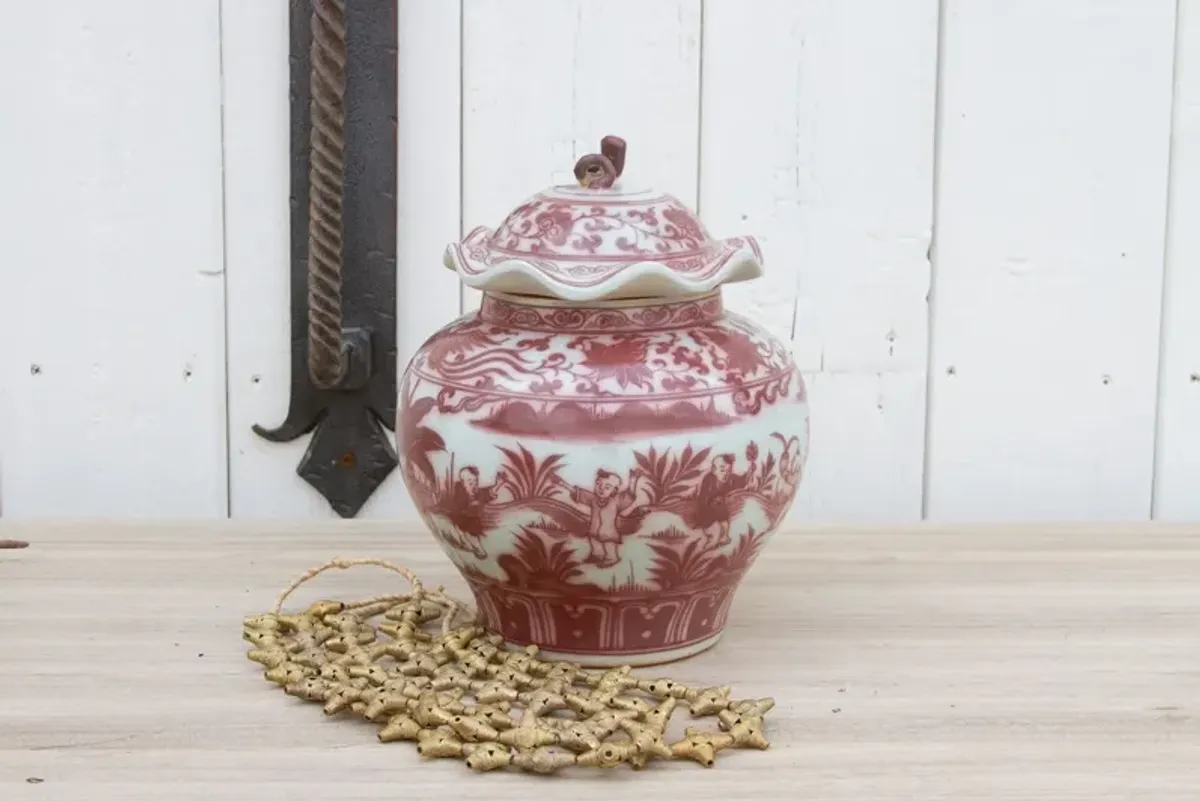 Vintage Red & White Ginger Jar - de-cor