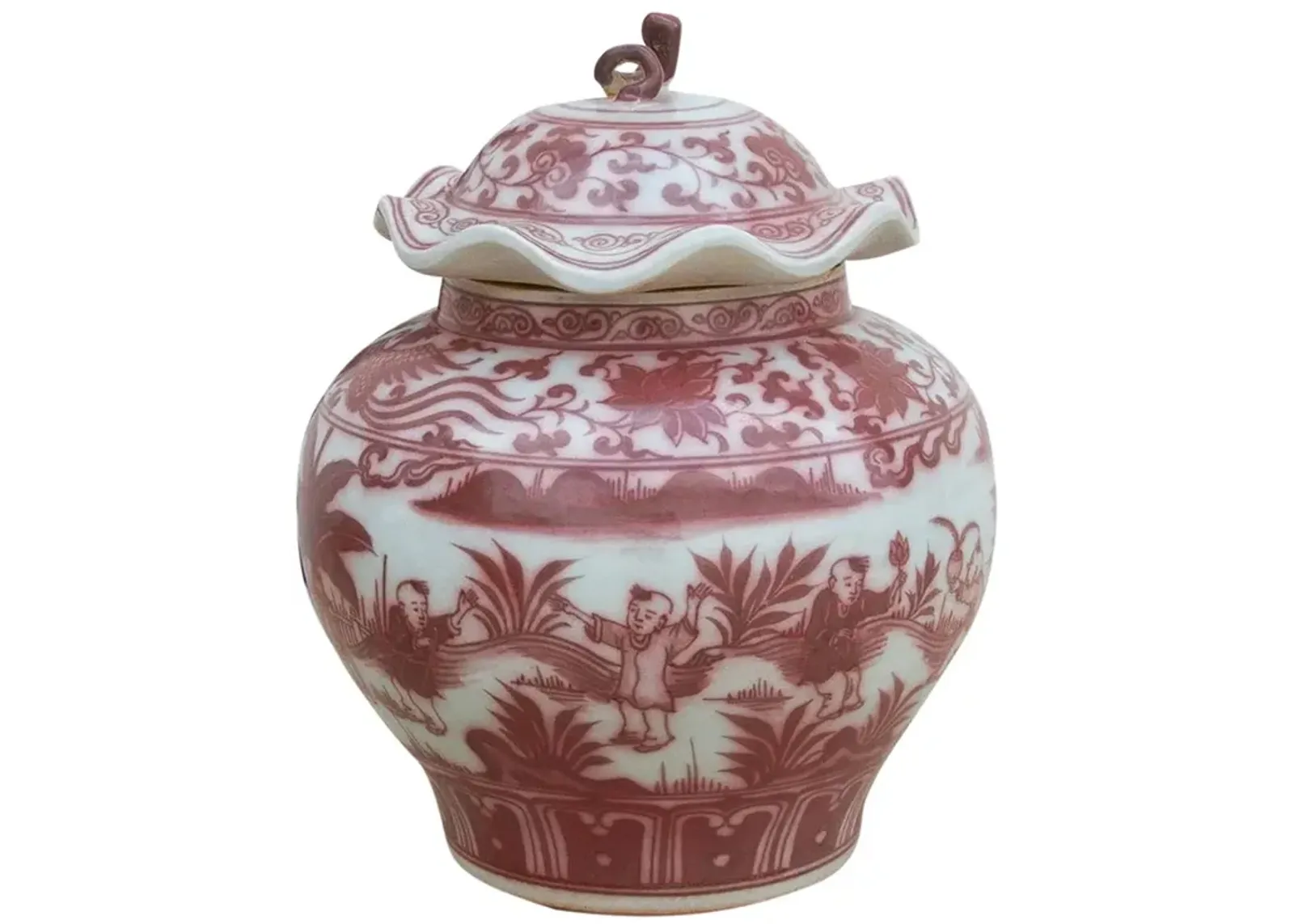 Vintage Red & White Ginger Jar - de-cor