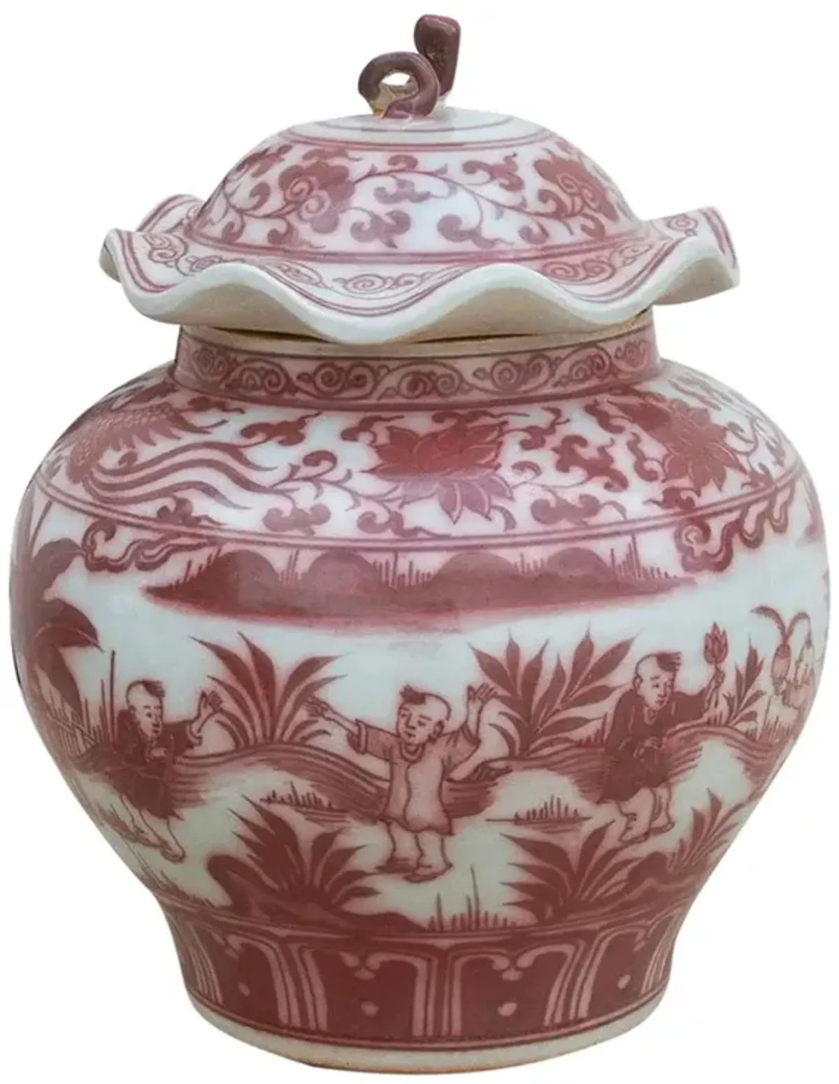 Vintage Red & White Ginger Jar - de-cor