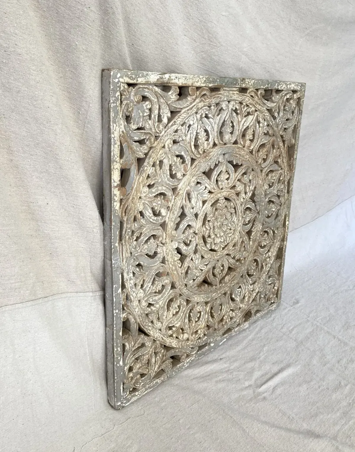 Ornate Carved Wood Wall Panel - Ballyhoo - Gray