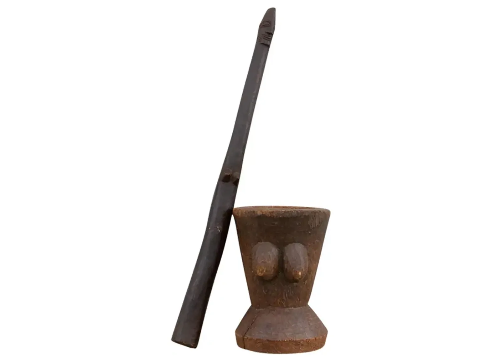 Rare African Carved Outdoor Mortar & Pestle - de-cor - Brown