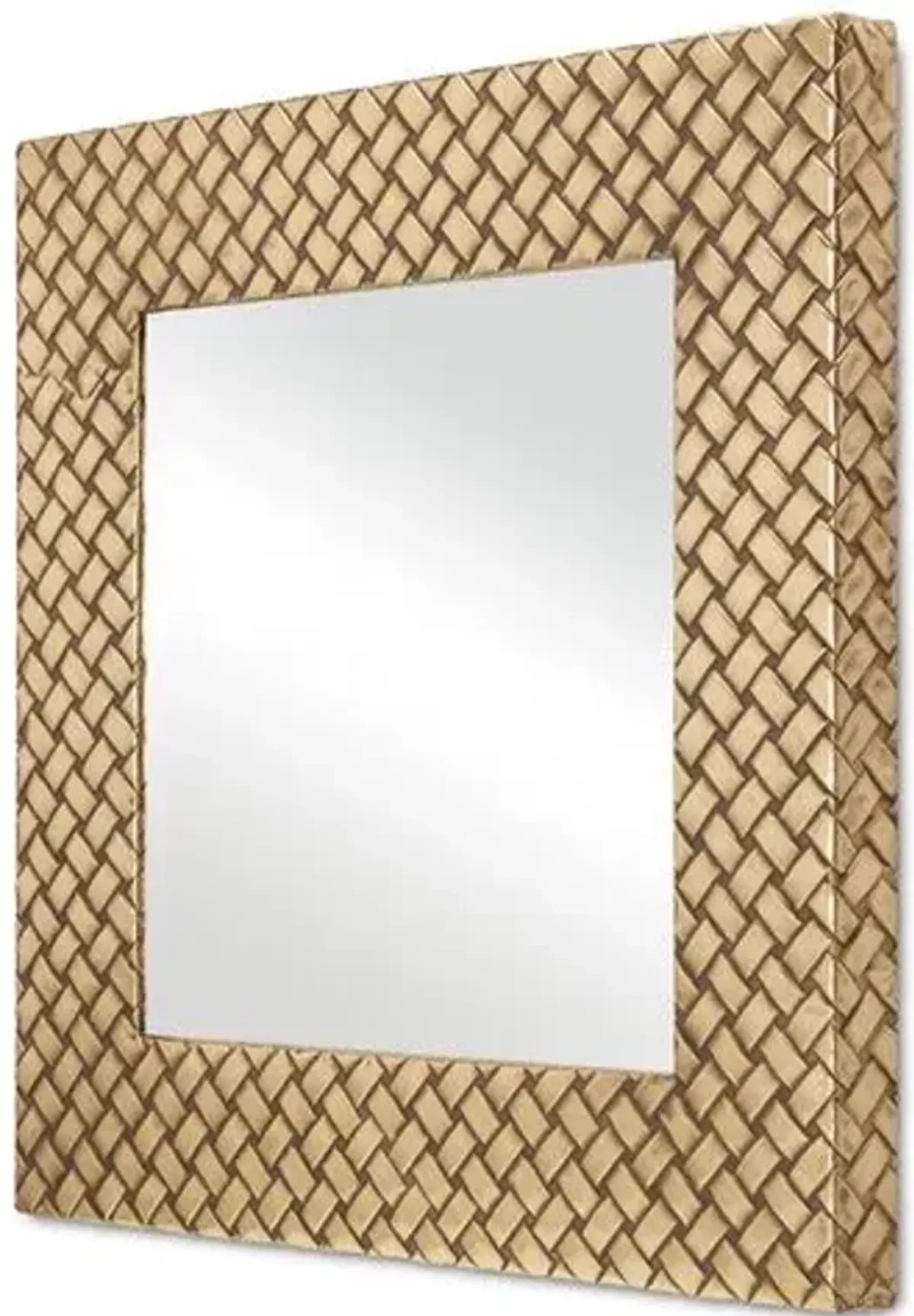 Margam Basket-Weave Wall Mirror - Antique Brass - Currey & Company