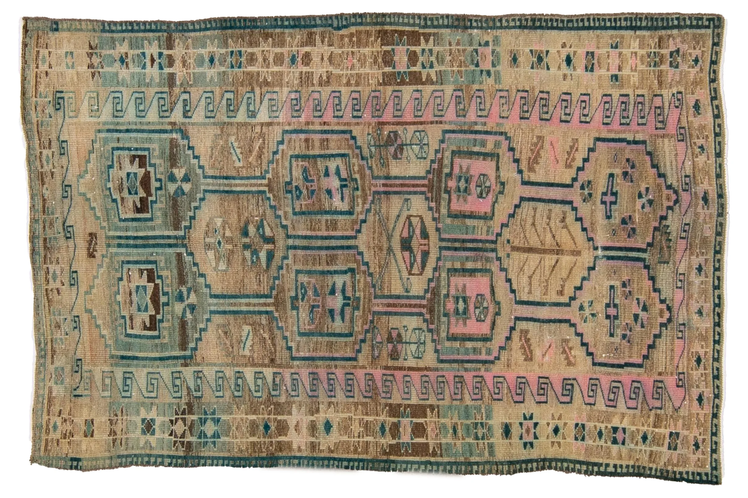 Vintage Distressed Tribal Beige Wool Rug - Apadana - Green - Green