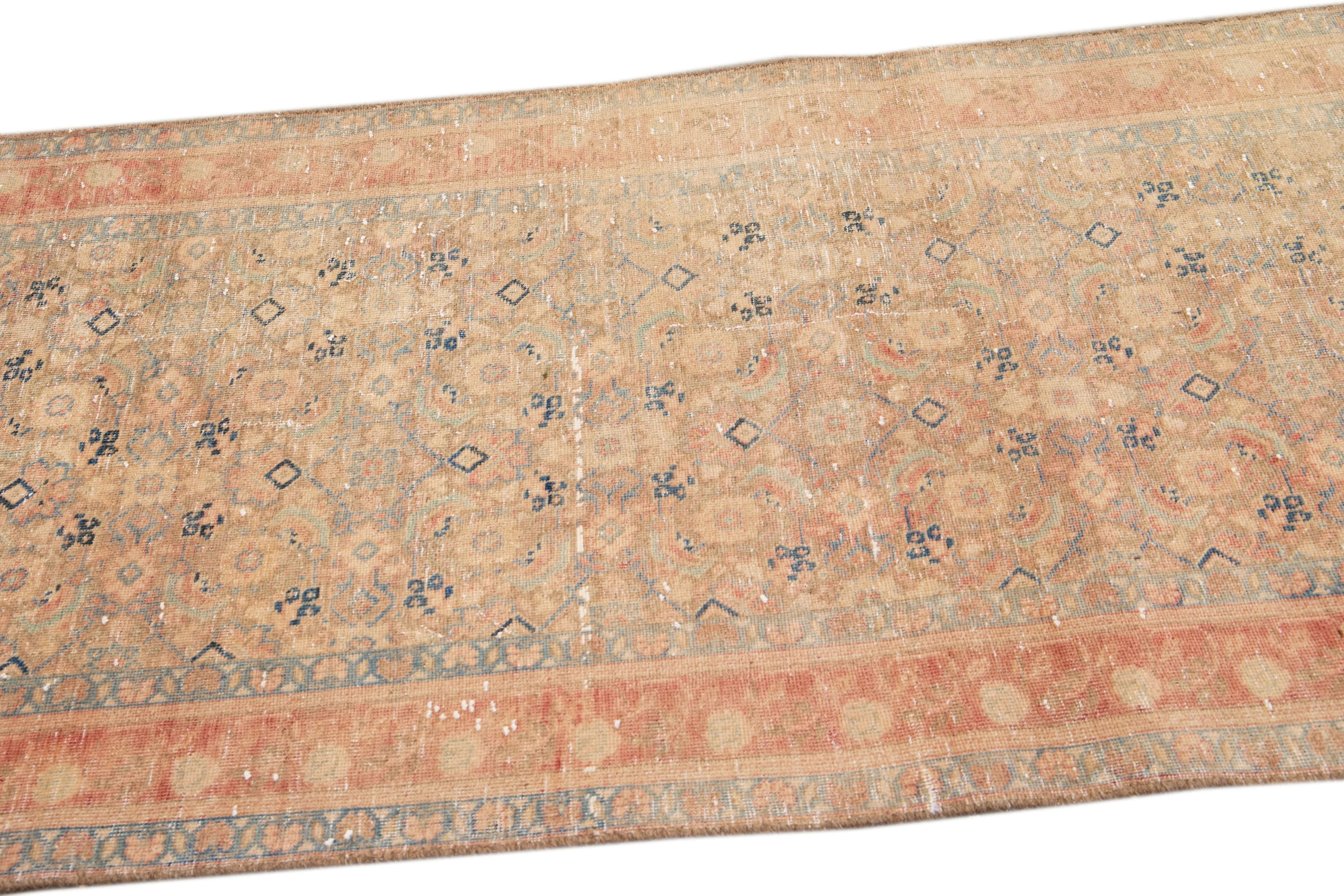 Vintage Floral Blue Runner 3'5" x 10'2" - Apadana