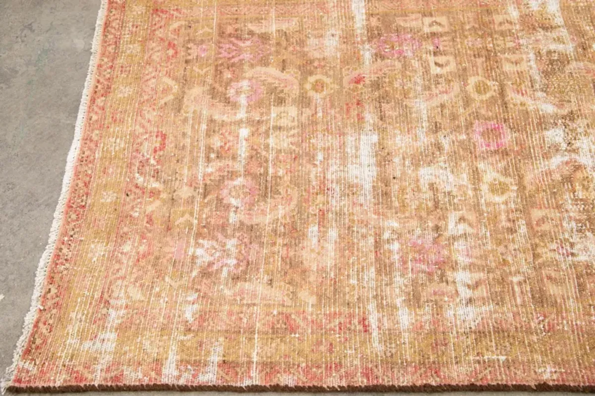 Vintage Floral Peach Wool Runner - Apadana - Pink