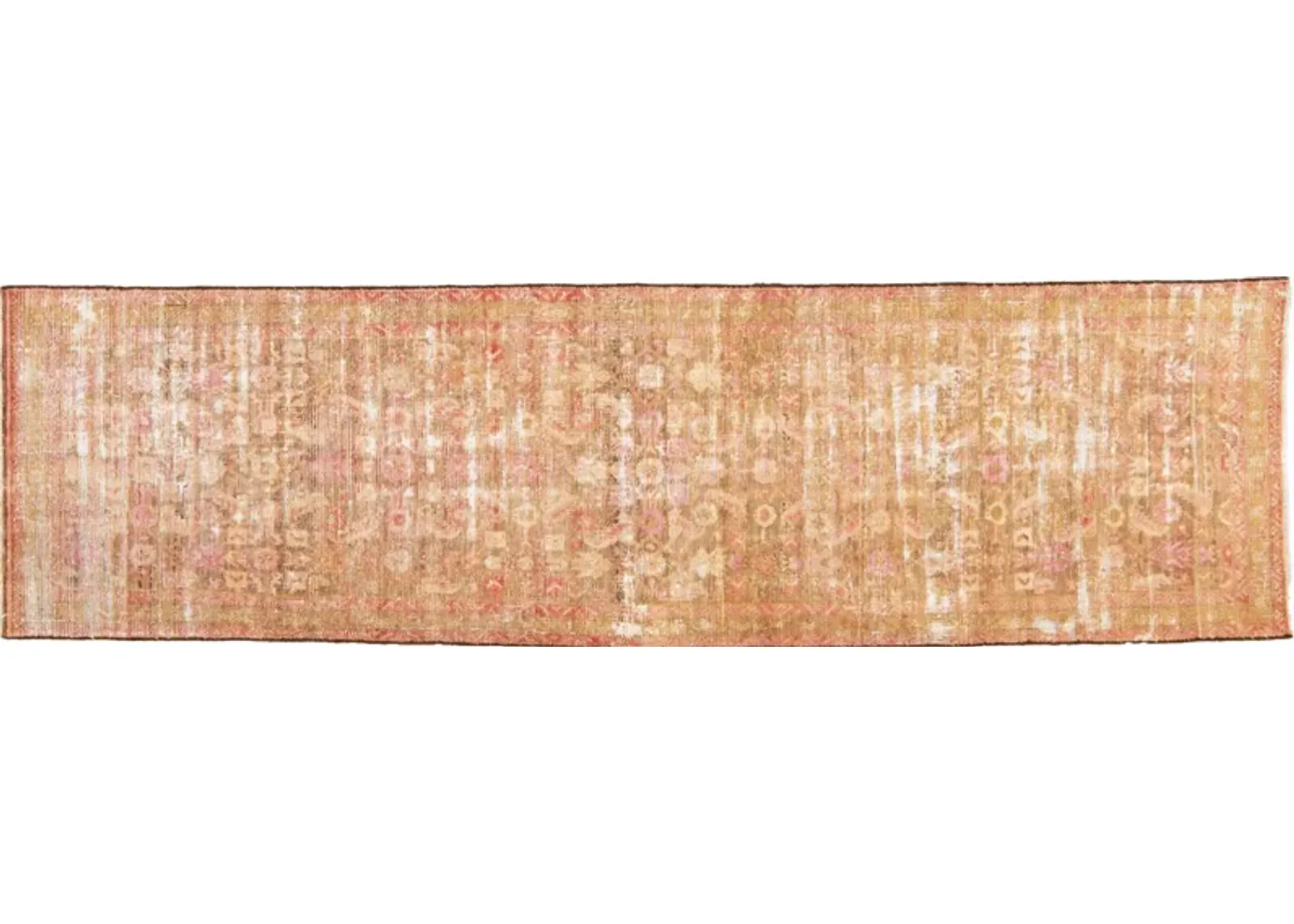 Vintage Floral Peach Wool Runner - Apadana - Pink