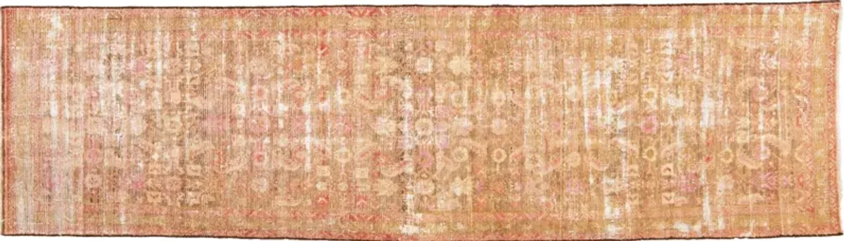 Vintage Floral Peach Wool Runner - Apadana - Pink