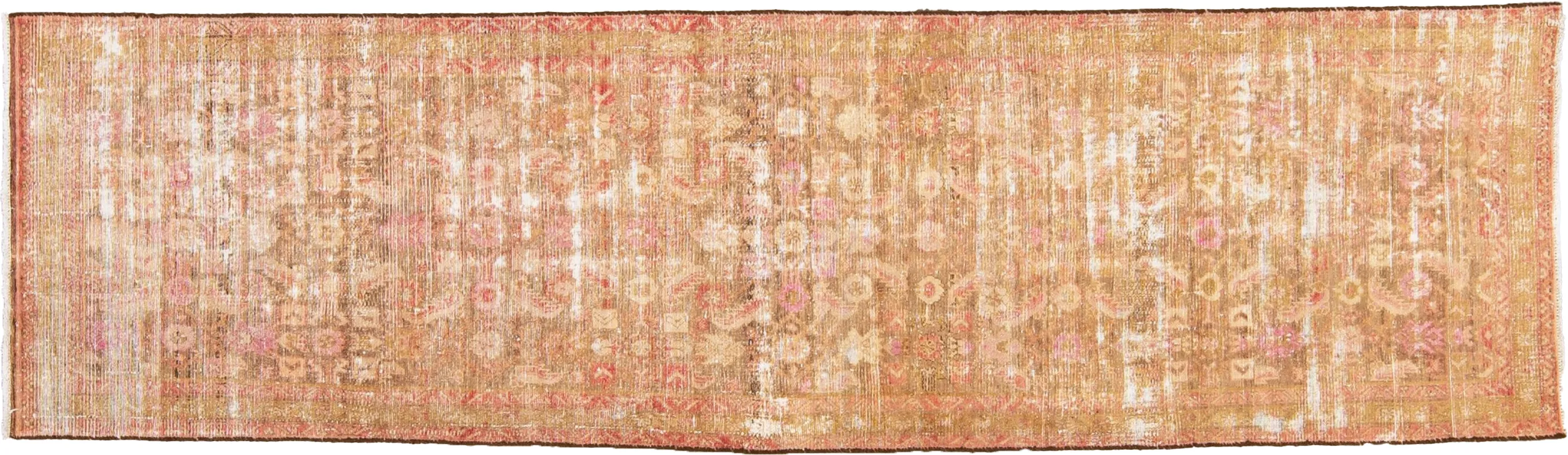 Vintage Floral Peach Wool Runner - Apadana - Pink