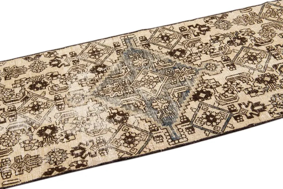 Vintage Tribal Ivory Runner 2'5" x 8'10" - Apadana - Brown