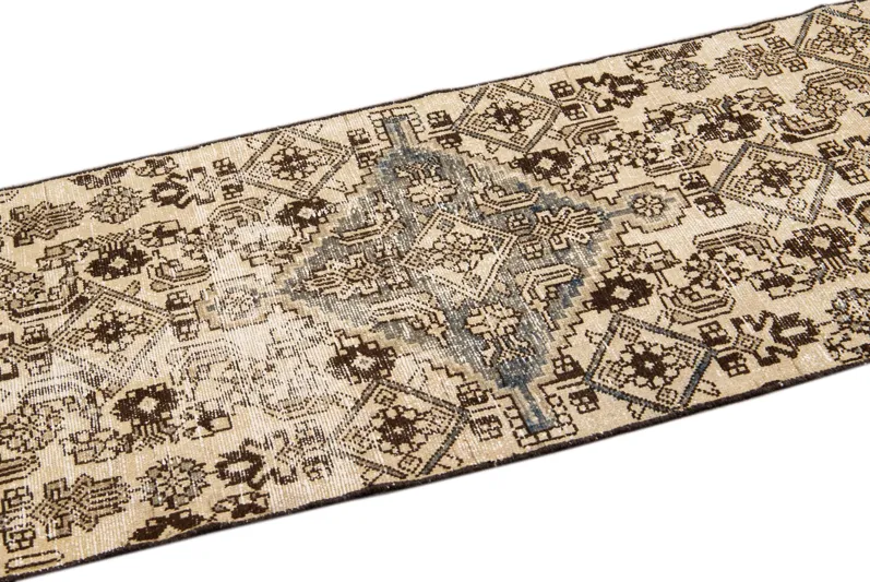 Vintage Tribal Ivory Runner 2'5" x 8'10" - Apadana - Brown