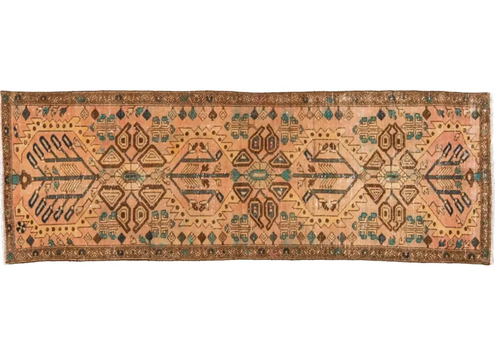 Vintage Tribal Peach Wool Runner - Apadana - Orange