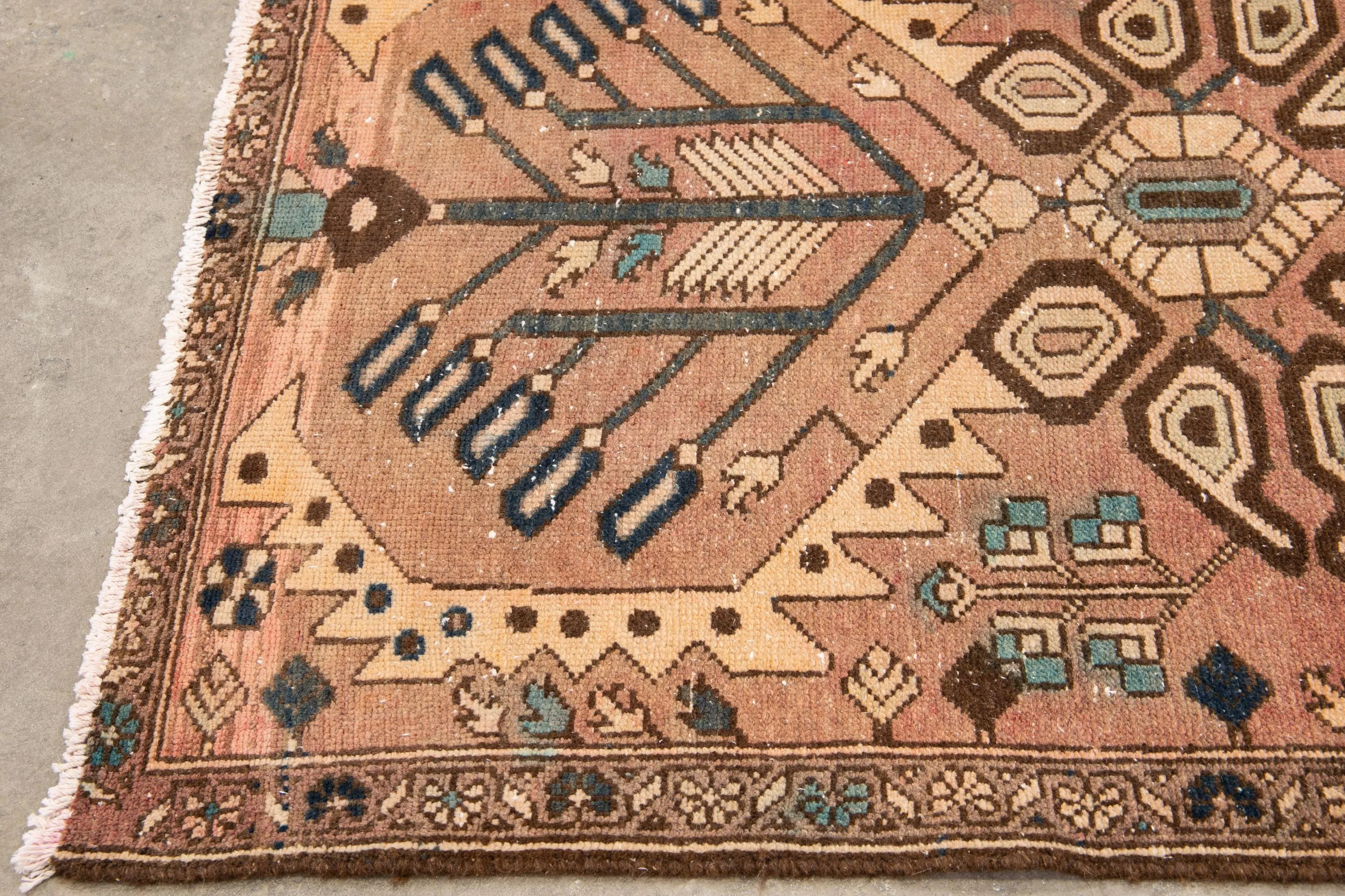 Vintage Distressed Tribal Brown Runner - Apadana