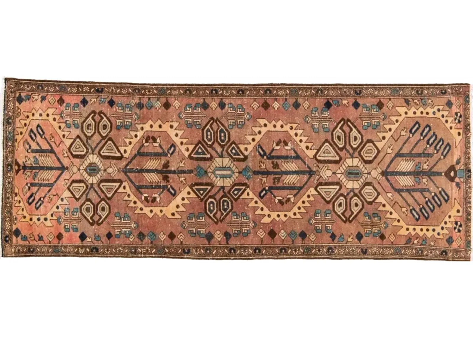 Vintage Distressed Tribal Brown Runner - Apadana