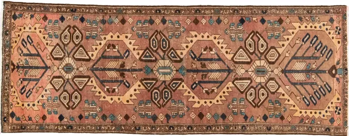 Vintage Distressed Tribal Brown Runner - Apadana