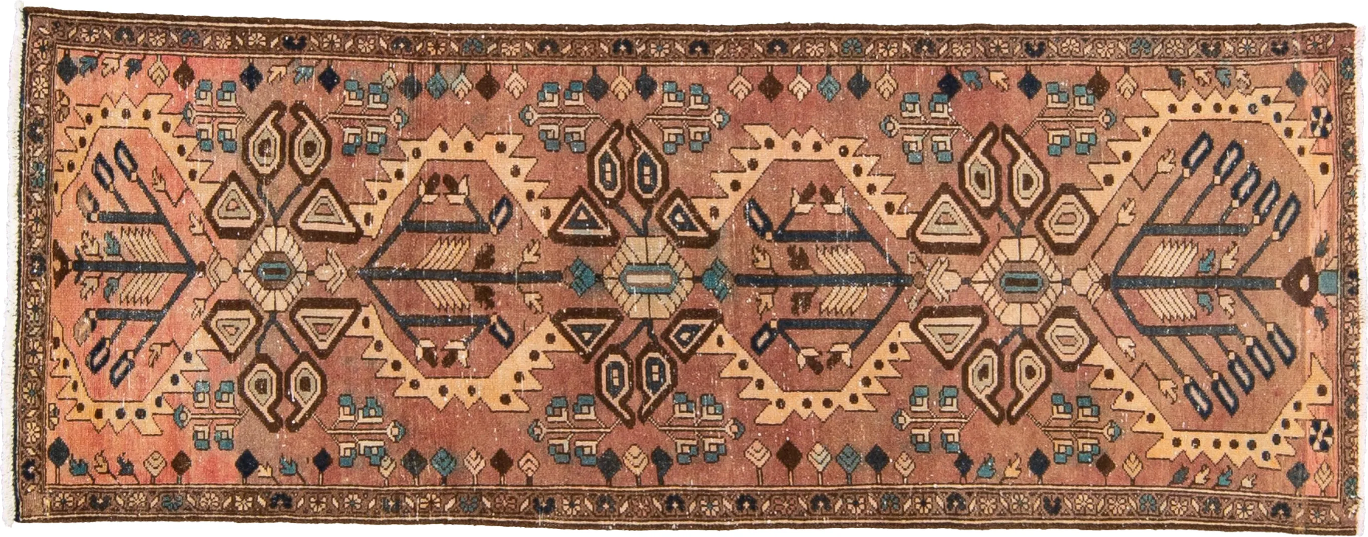 Vintage Distressed Tribal Brown Runner - Apadana