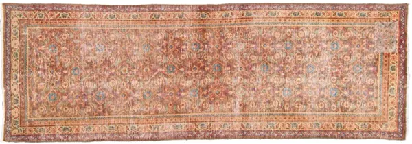 Vintage All Over Peach Wool Runner - Apadana - Pink