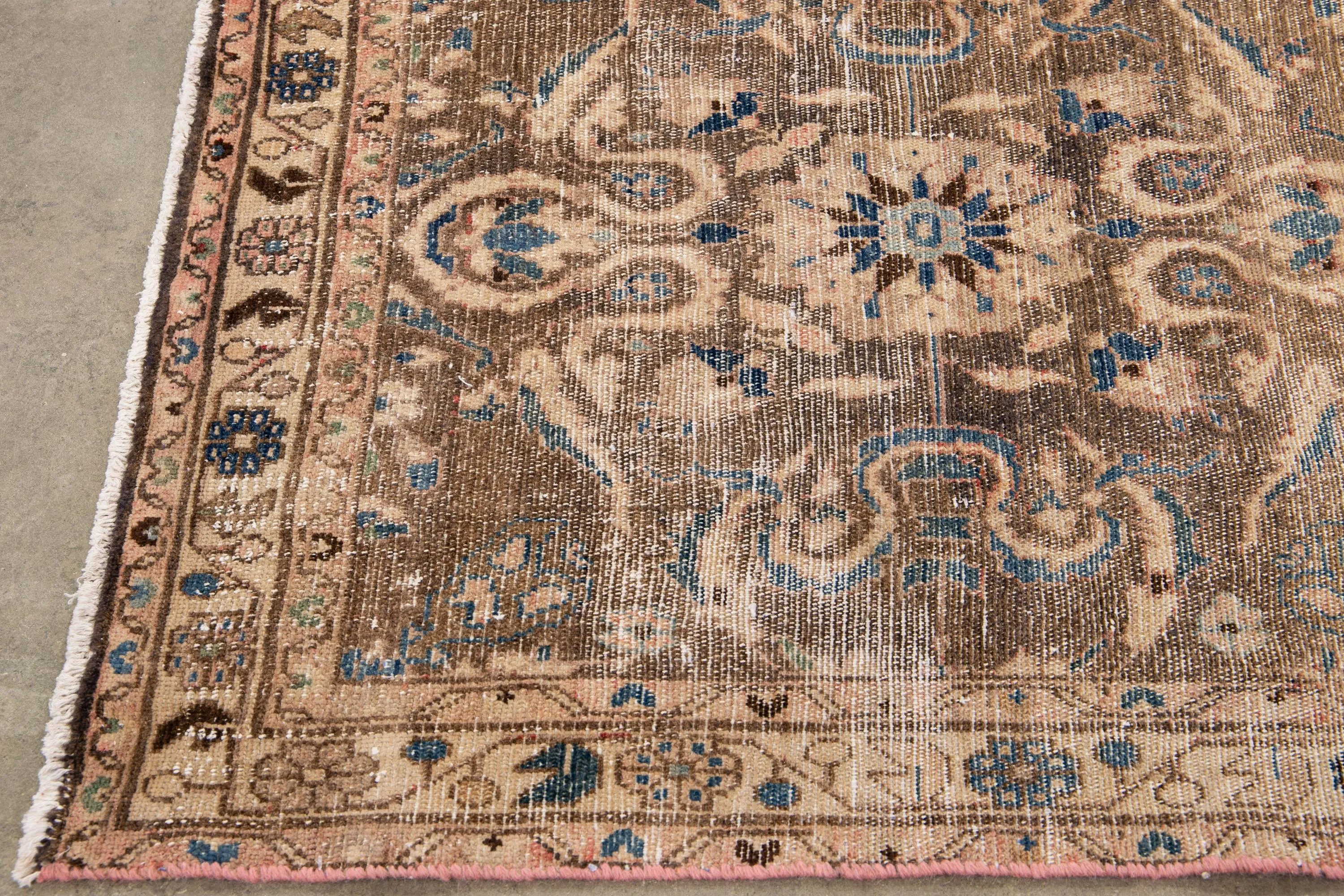 Vintage Brown Floral Wool Runner - Apadana