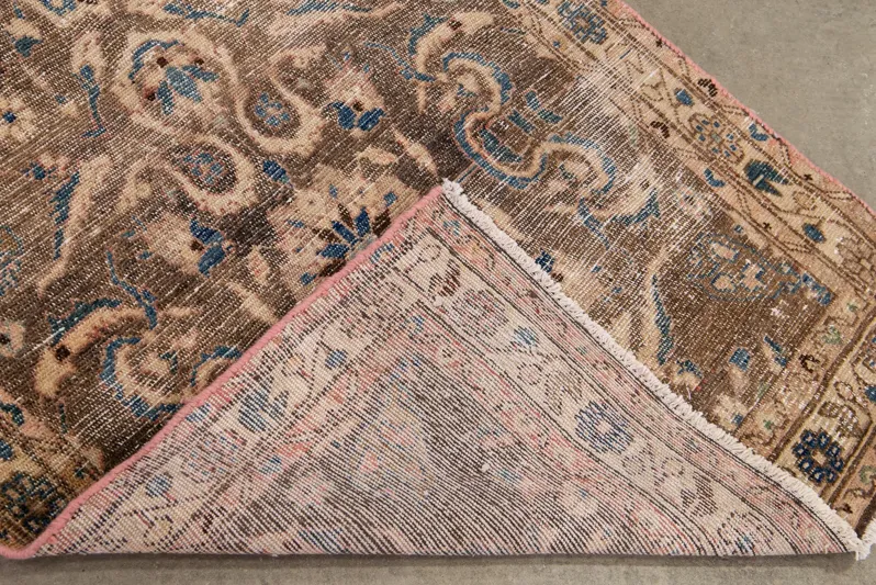 Vintage Brown Floral Wool Runner - Apadana