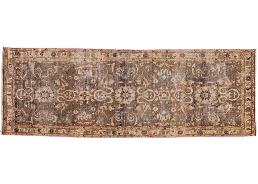 Vintage Brown Floral Wool Runner - Apadana