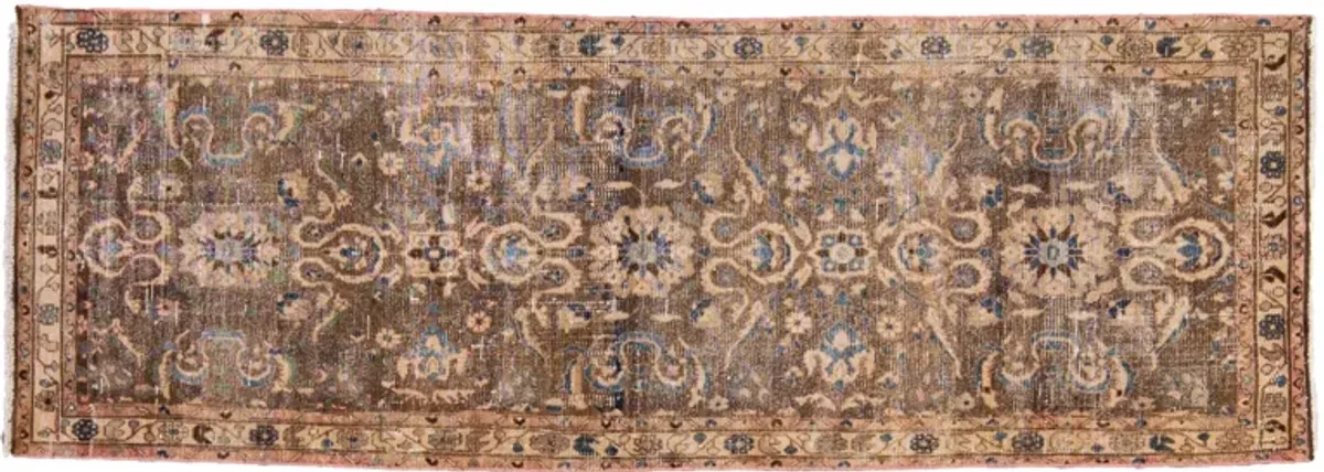 Vintage Brown Floral Wool Runner - Apadana