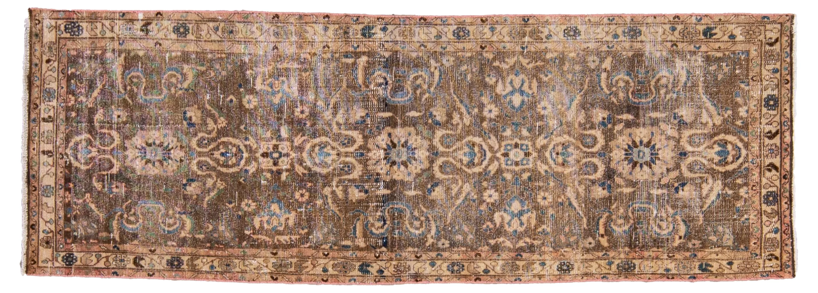 Vintage Brown Floral Wool Runner - Apadana