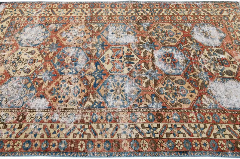 Vintage Geometric Rust Rug 4'6" x 6'6" - Apadana - Orange - Orange