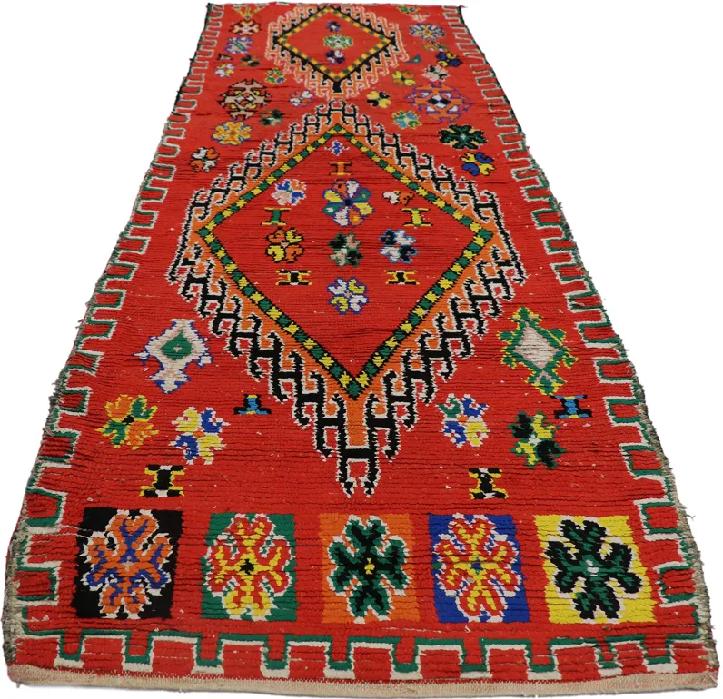 Moroccan Boucherouite Rug - 6'6" x 10'7" - Esmaili Rugs & Antiques - Red - Red