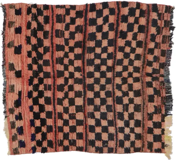 Berber Moroccan Boujad Rug 4'07" x 4'09" - Esmaili Rugs & Antiques - Red - Red