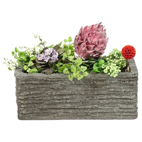 Rough Rectangular Outdoor Planter - Gray - Handcrafted - 10"w x 8"h x 20"l