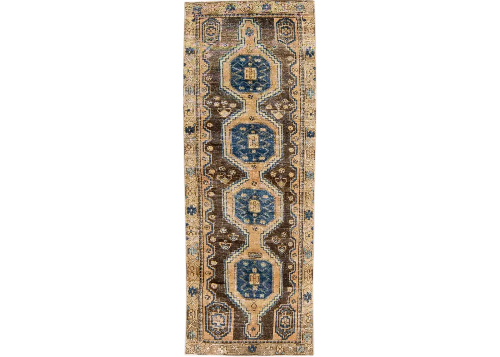 Vintage Geometric Runner 3'2" x 9'2" - Apadana - Brown