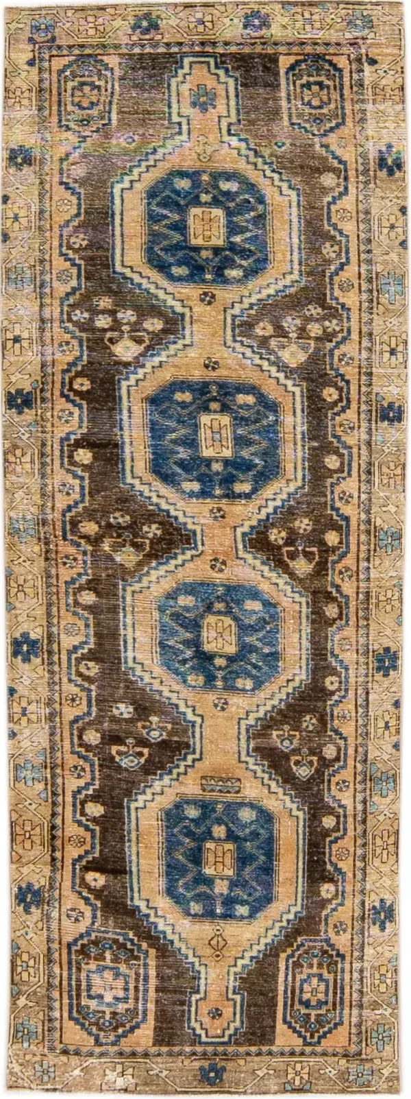 Vintage Geometric Runner 3'2" x 9'2" - Apadana - Brown