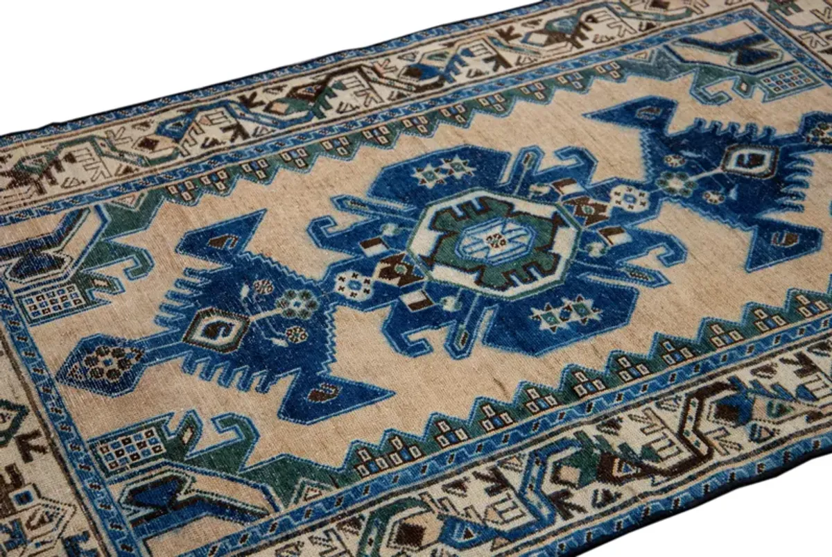 Vintage Beige Geometric Rug 3'4" x 5' - Apadana - Blue - Blue