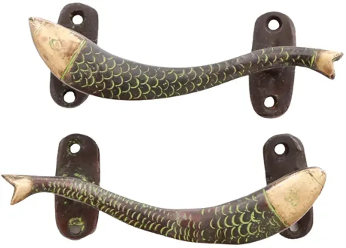 Green Brass Fish Handles - Interesting Things - Brown