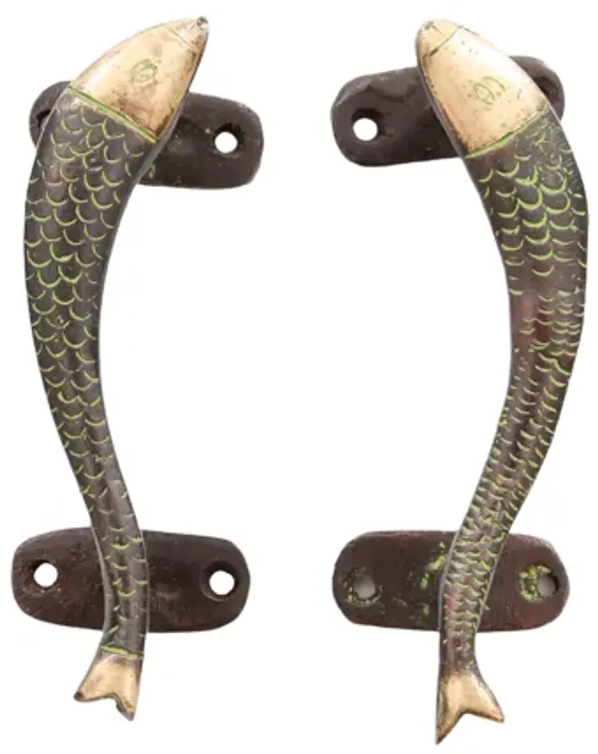 Green Brass Fish Handles - Interesting Things - Brown