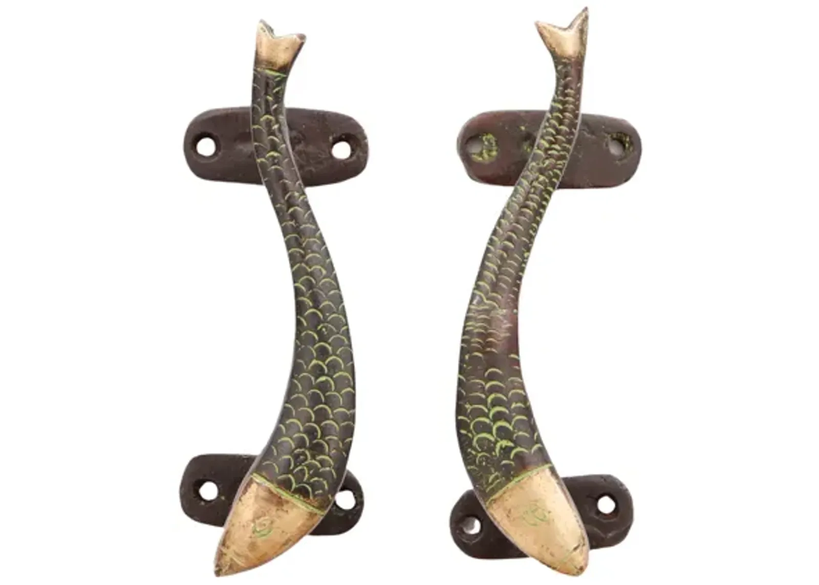 Green Brass Fish Handles - Interesting Things - Brown