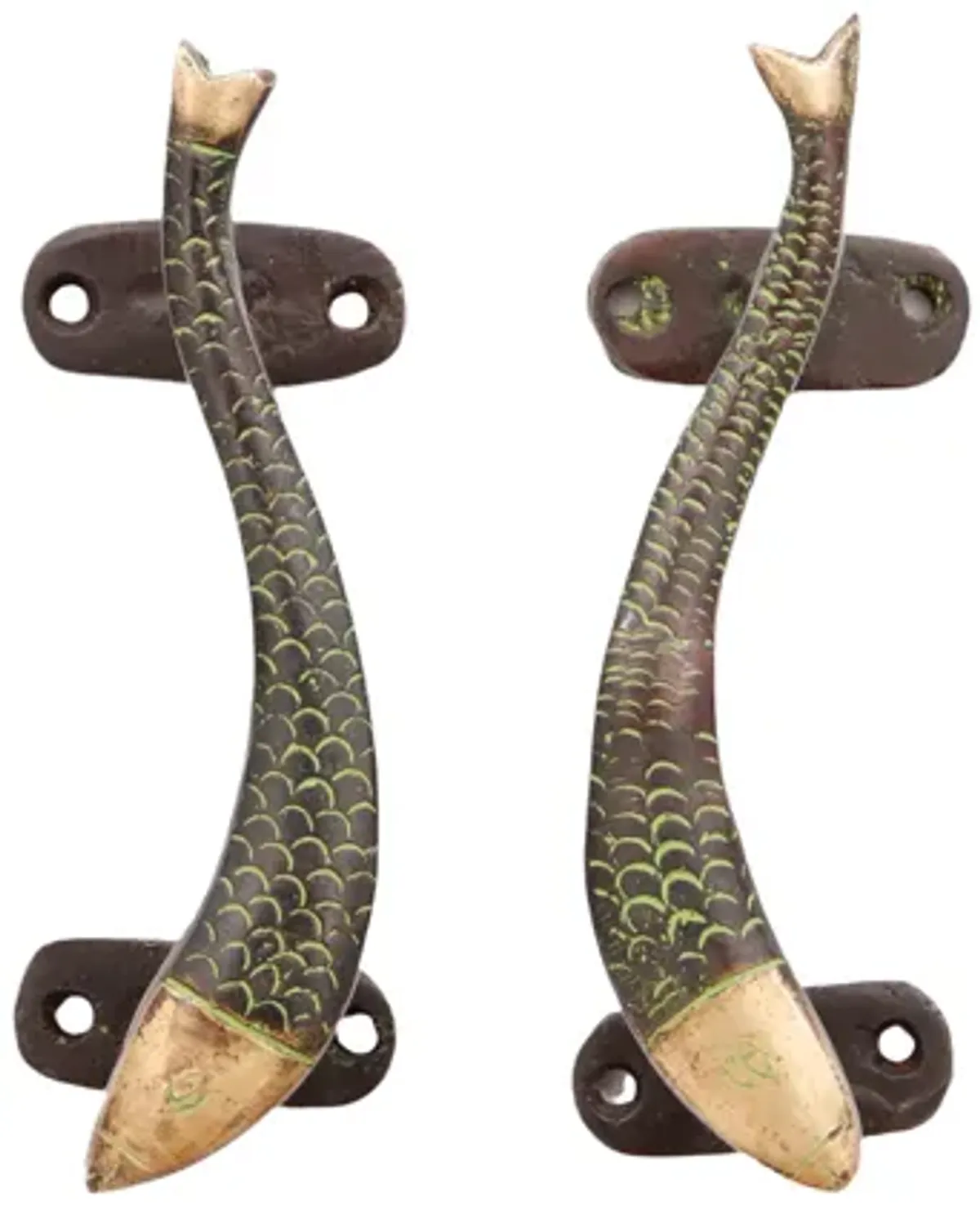 Green Brass Fish Handles - Interesting Things - Brown