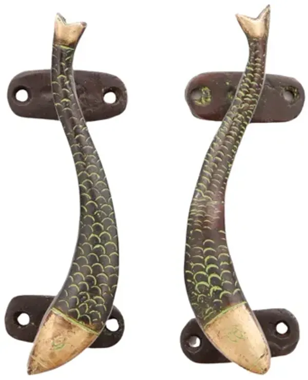 Green Brass Fish Handles - Interesting Things - Brown