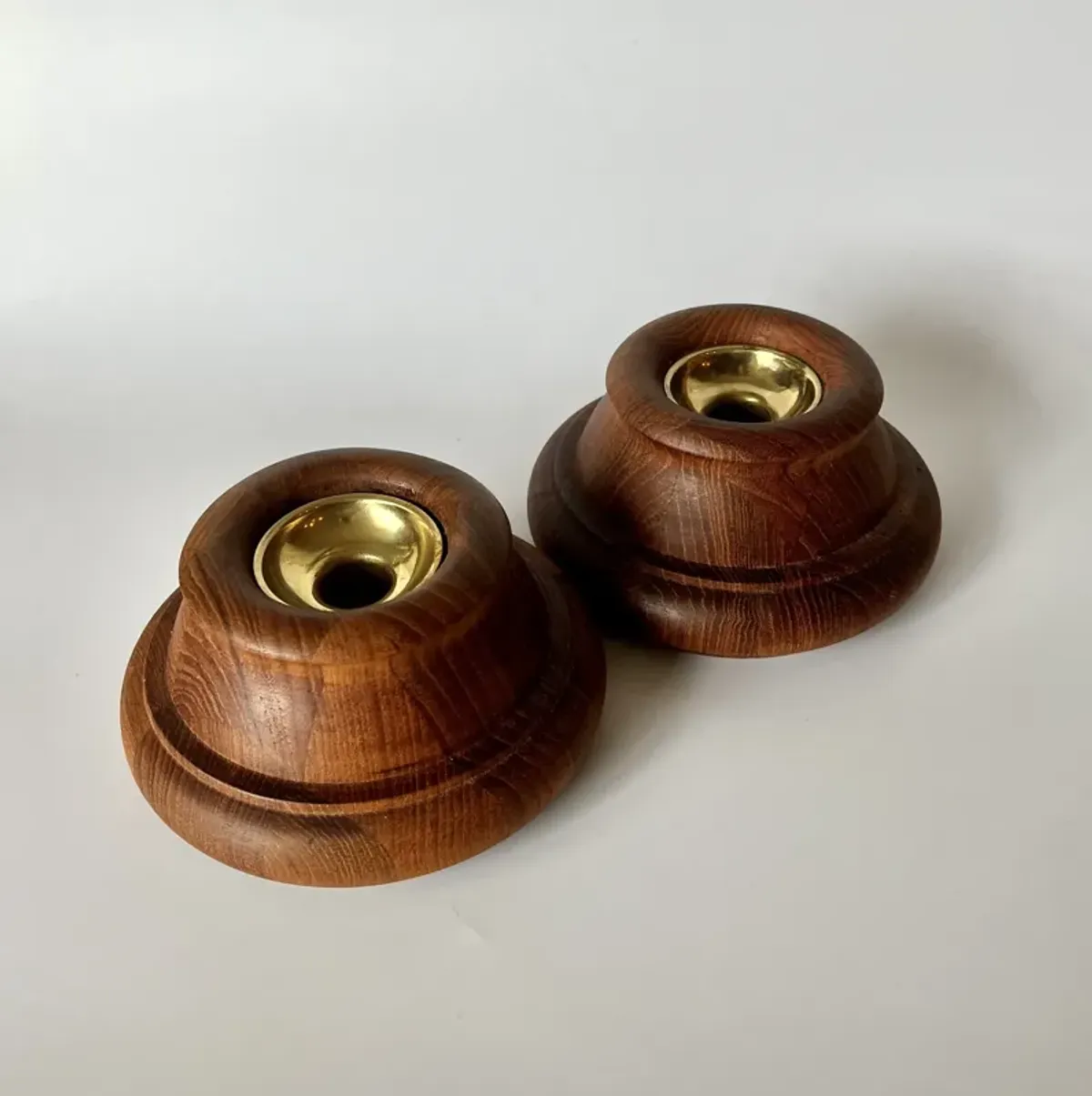 Teak & Brass Candle Holders by Dansk - Pilar Collection - Brown