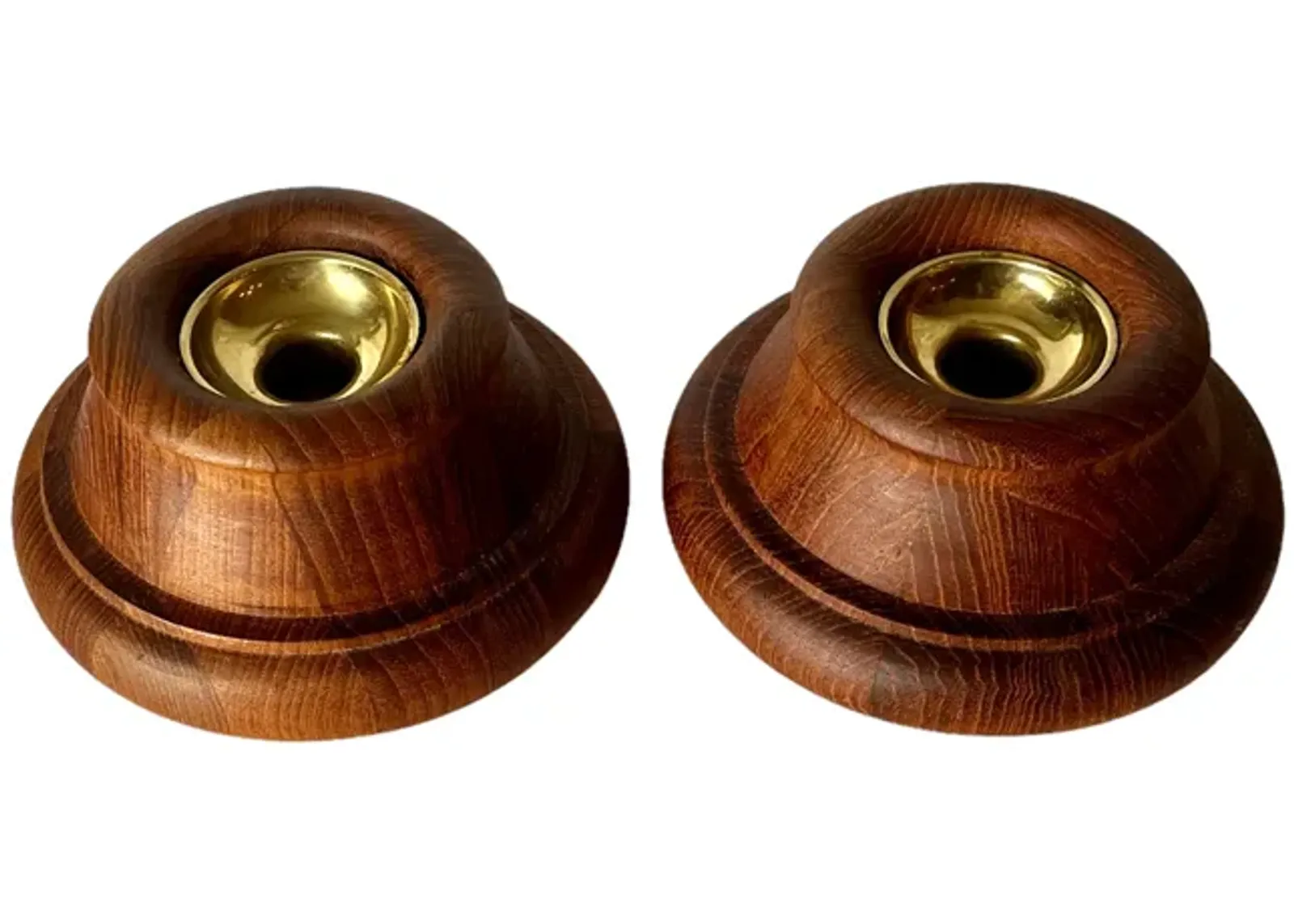 Teak & Brass Candle Holders by Dansk - Pilar Collection - Brown