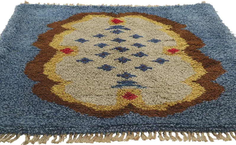 Vintage Swedish Rya Rug - 3'10" x 4'05" - Esmaili Rugs & Antiques - Blue - Blue